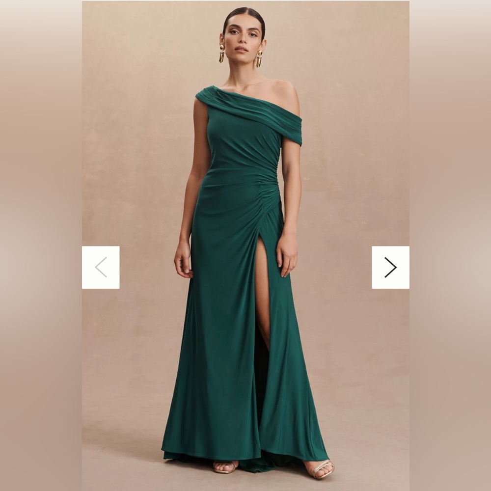 Mac Duggar One-Shoulder Side-Slit Column Gown
